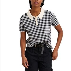 Alex Mill Gingham Polo Top Medium Black Cream